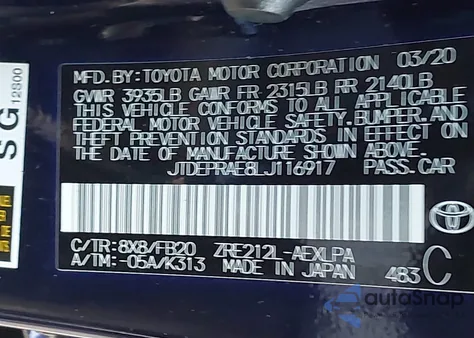 2020 Toyota Corolla Le z USA, uszkodzony, nr VIN JTDEPRAE8LJ116917